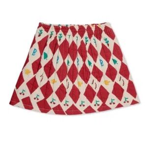 BOBO CHOSES Red and Cream Diamond Print Skirt with Colorful Motifs